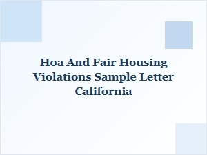 California Hoa Fair Housing Complaint Letter